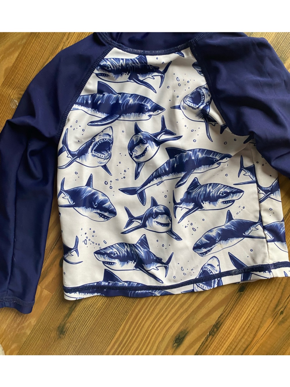 Kids Navy Blue Shark Print Rash Guard Swim Shirt
